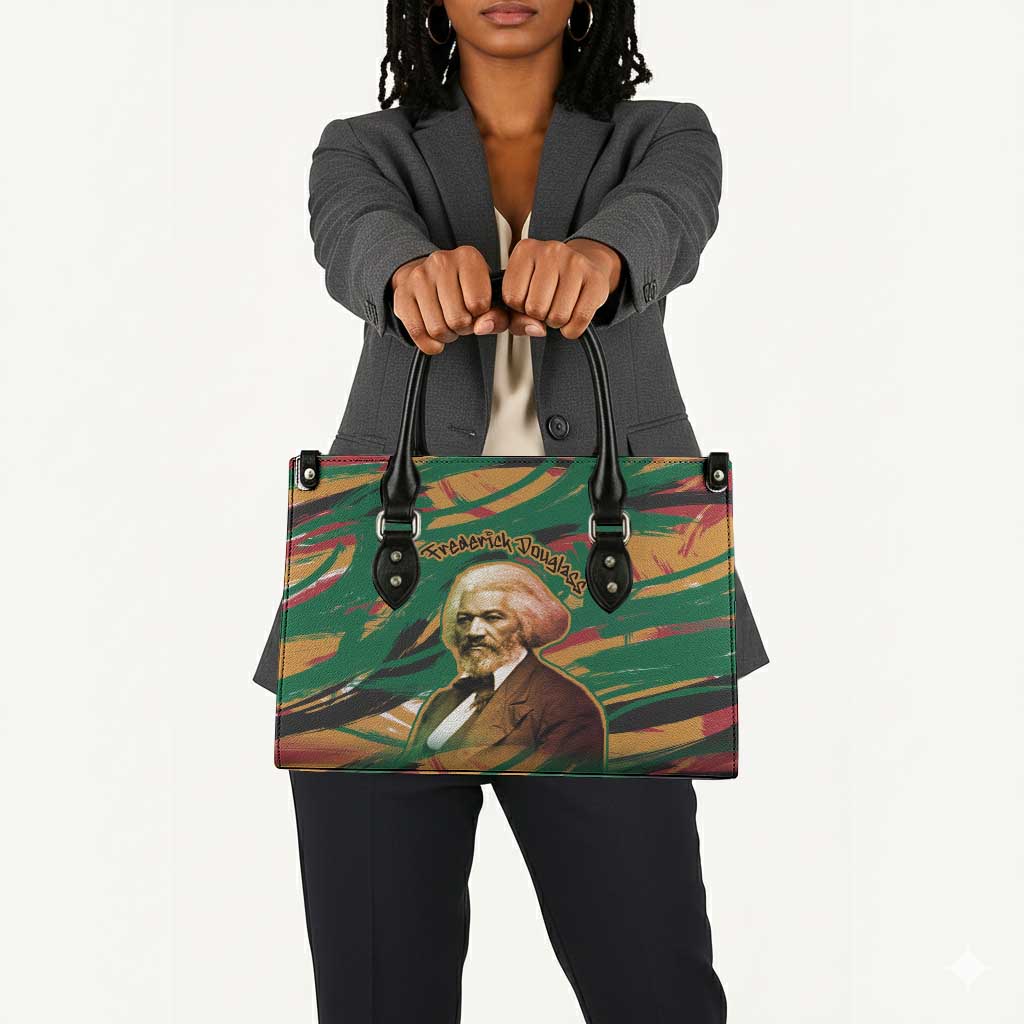 Frederick Douglass Leather Bag Green Abstract Design Civil Rights Leader Quote on Race and Humanity - African Pride