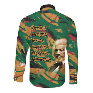 Frederick Douglass Long Sleeve Button Shirt Green Abstract Design Civil Rights Leader Quote on Race and Humanity - African Pride