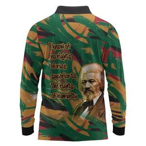 Frederick Douglass Long Sleeve Polo Shirt Green Abstract Design Civil Rights Leader Quote on Race and Humanity - African Pride
