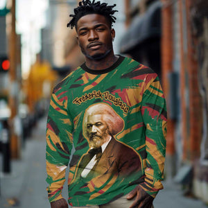 Frederick Douglass Long Sleeve Shirt Green Abstract Design Civil Rights Leader Quote on Race and Humanity - African Pride