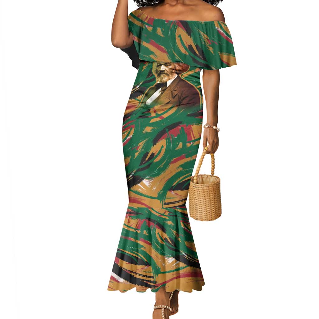 Frederick Douglass Mermaid Dress Green Abstract Design Civil Rights Leader Quote on Race and Humanity TS04