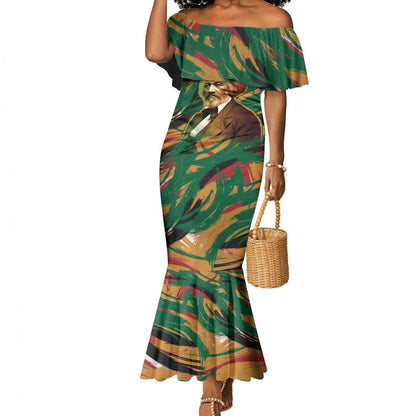 Frederick Douglass Mermaid Dress Green Abstract Design Civil Rights Leader Quote on Race and Humanity TS04