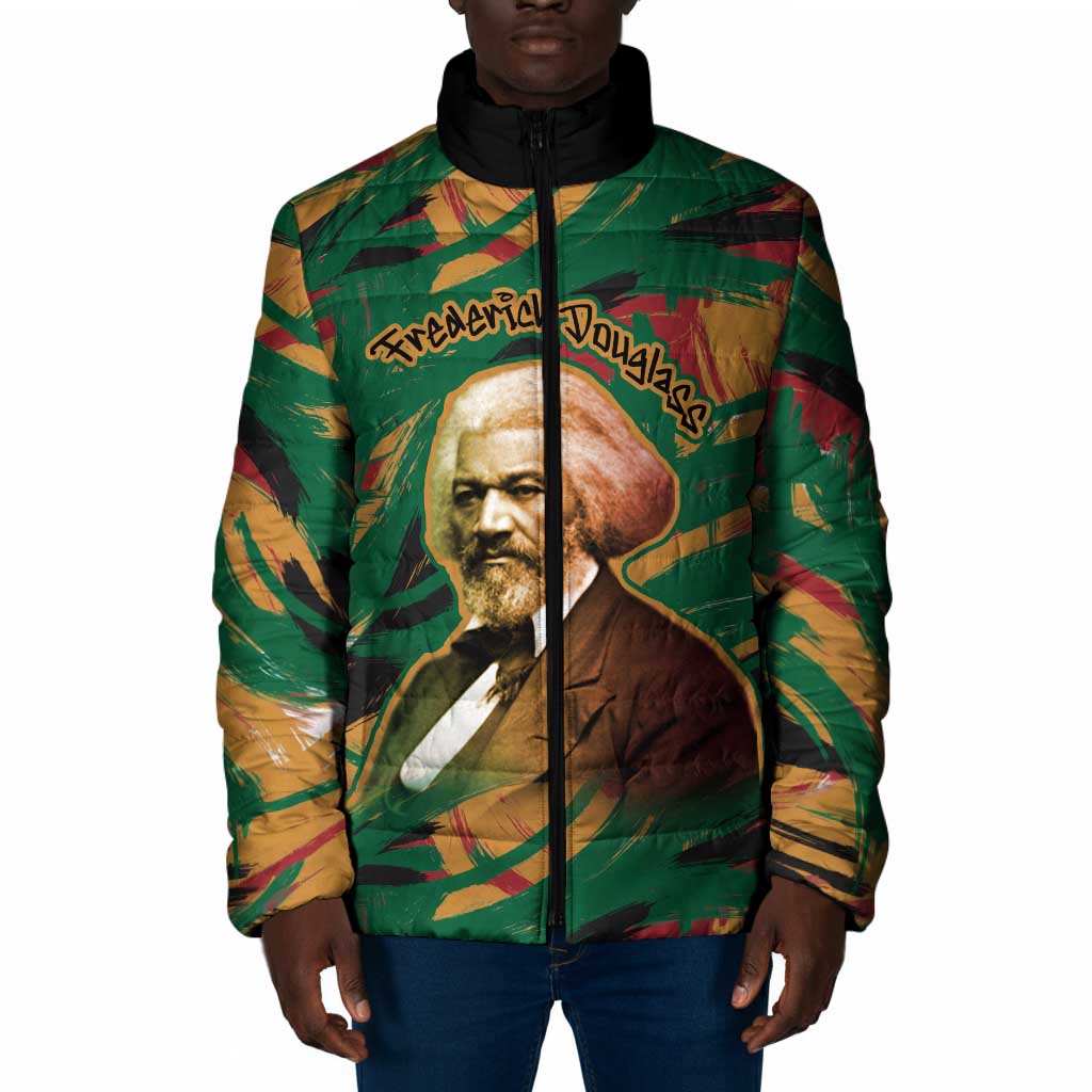 Frederick Douglass Padded Jacket Green Abstract Design Civil Rights Leader Quote on Race and Humanity - African Pride