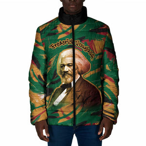 Frederick Douglass Padded Jacket Green Abstract Design Civil Rights Leader Quote on Race and Humanity - African Pride