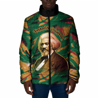 Frederick Douglass Padded Jacket Green Abstract Design Civil Rights Leader Quote on Race and Humanity - African Pride