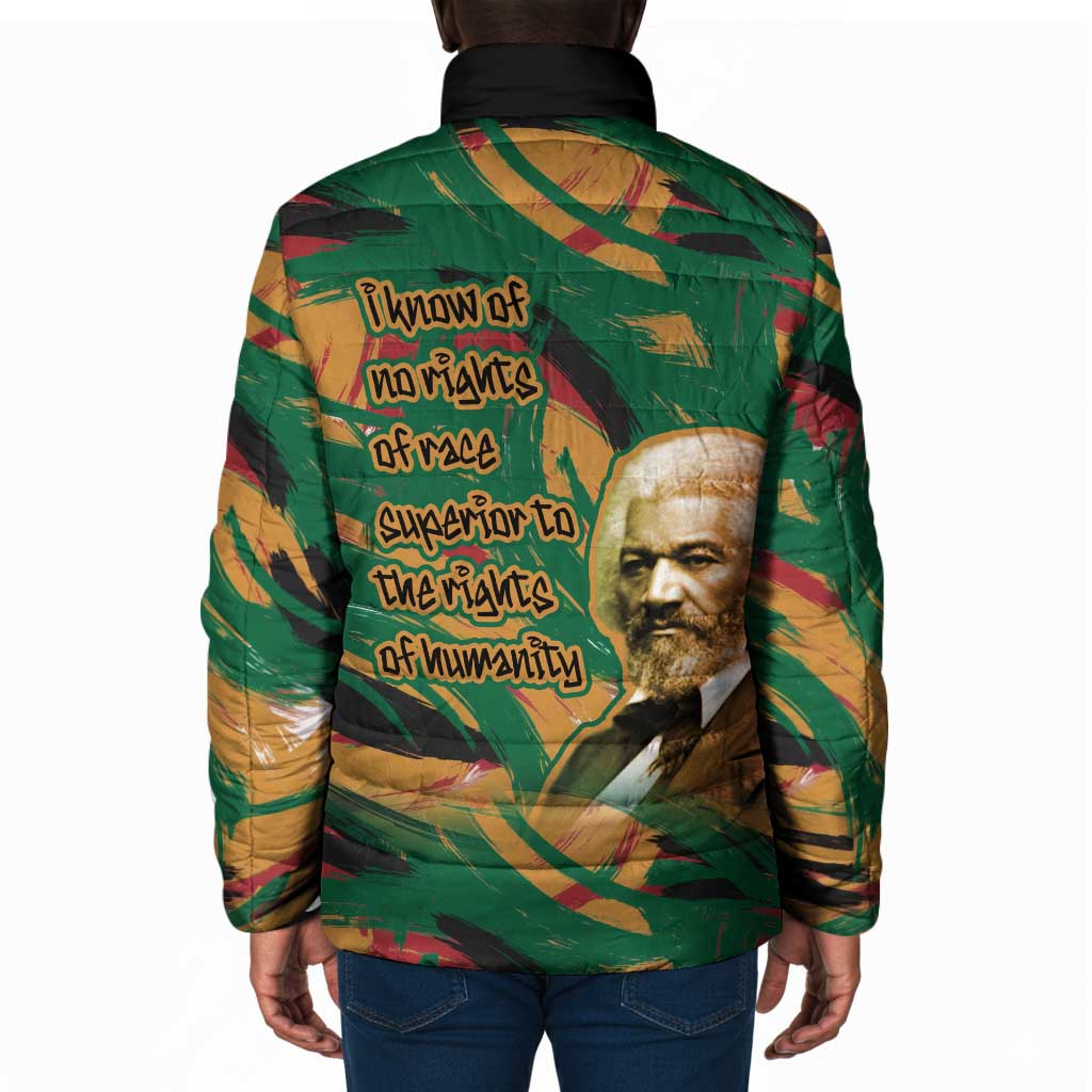 Frederick Douglass Padded Jacket Green Abstract Design Civil Rights Leader Quote on Race and Humanity - African Pride