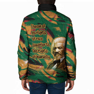 Frederick Douglass Padded Jacket Green Abstract Design Civil Rights Leader Quote on Race and Humanity - African Pride
