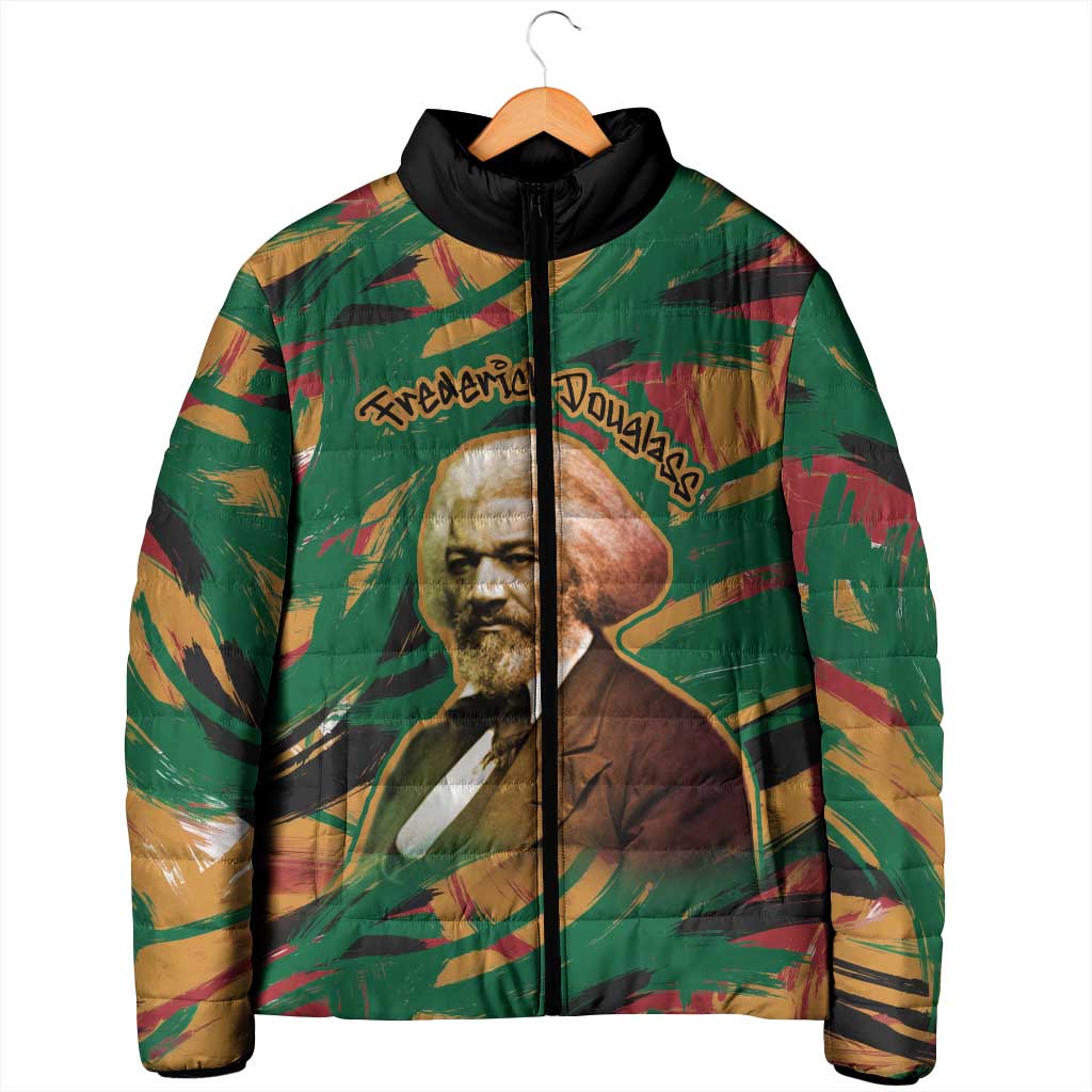 Frederick Douglass Padded Jacket Green Abstract Design Civil Rights Leader Quote on Race and Humanity - African Pride