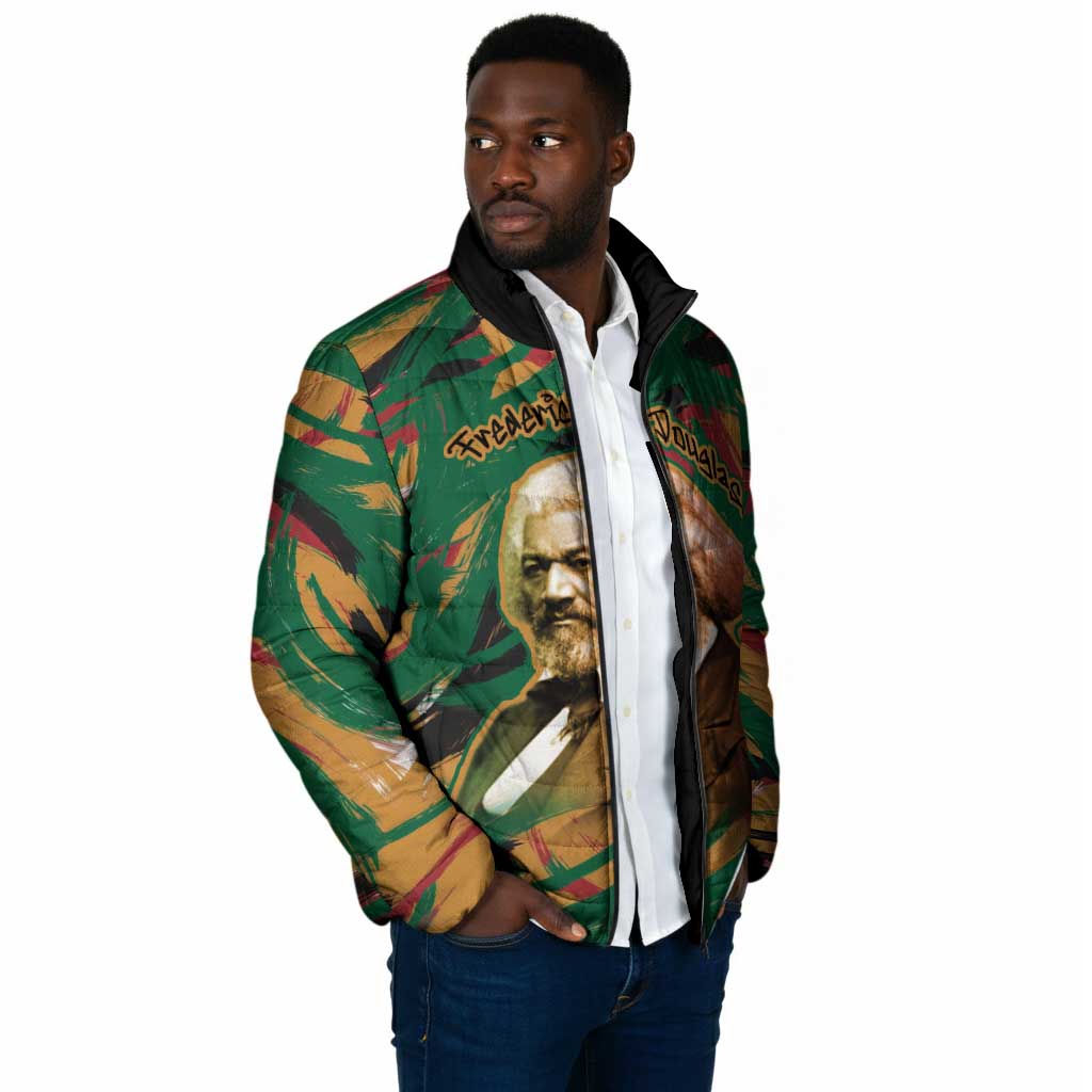 Frederick Douglass Padded Jacket Green Abstract Design Civil Rights Leader Quote on Race and Humanity - African Pride