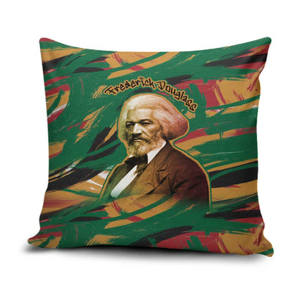 Frederick Douglass Pillow Cover Green Abstract Design Civil Rights Leader Quote on Race and Humanity - African Pride