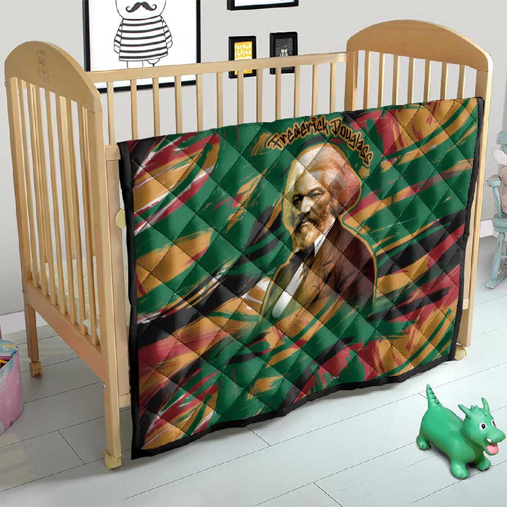 Frederick Douglass Quilt Green Abstract Design Civil Rights Leader Quote on Race and Humanity - African Pride