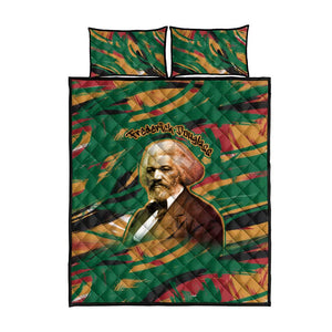 Frederick Douglass Quilt Bed Set Green Abstract Design Civil Rights Leader Quote on Race and Humanity - African Pride