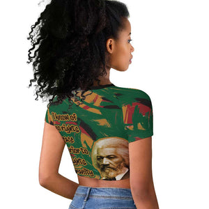 Frederick Douglass Raglan Cropped T shirt Green Abstract Design Civil Rights Leader Quote on Race and Humanity TS04