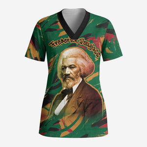 Frederick Douglass Scrub Top Green Abstract Design Civil Rights Leader Quote on Race and Humanity - African Pride