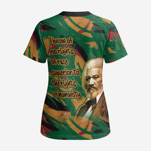 Frederick Douglass Scrub Top Green Abstract Design Civil Rights Leader Quote on Race and Humanity - African Pride
