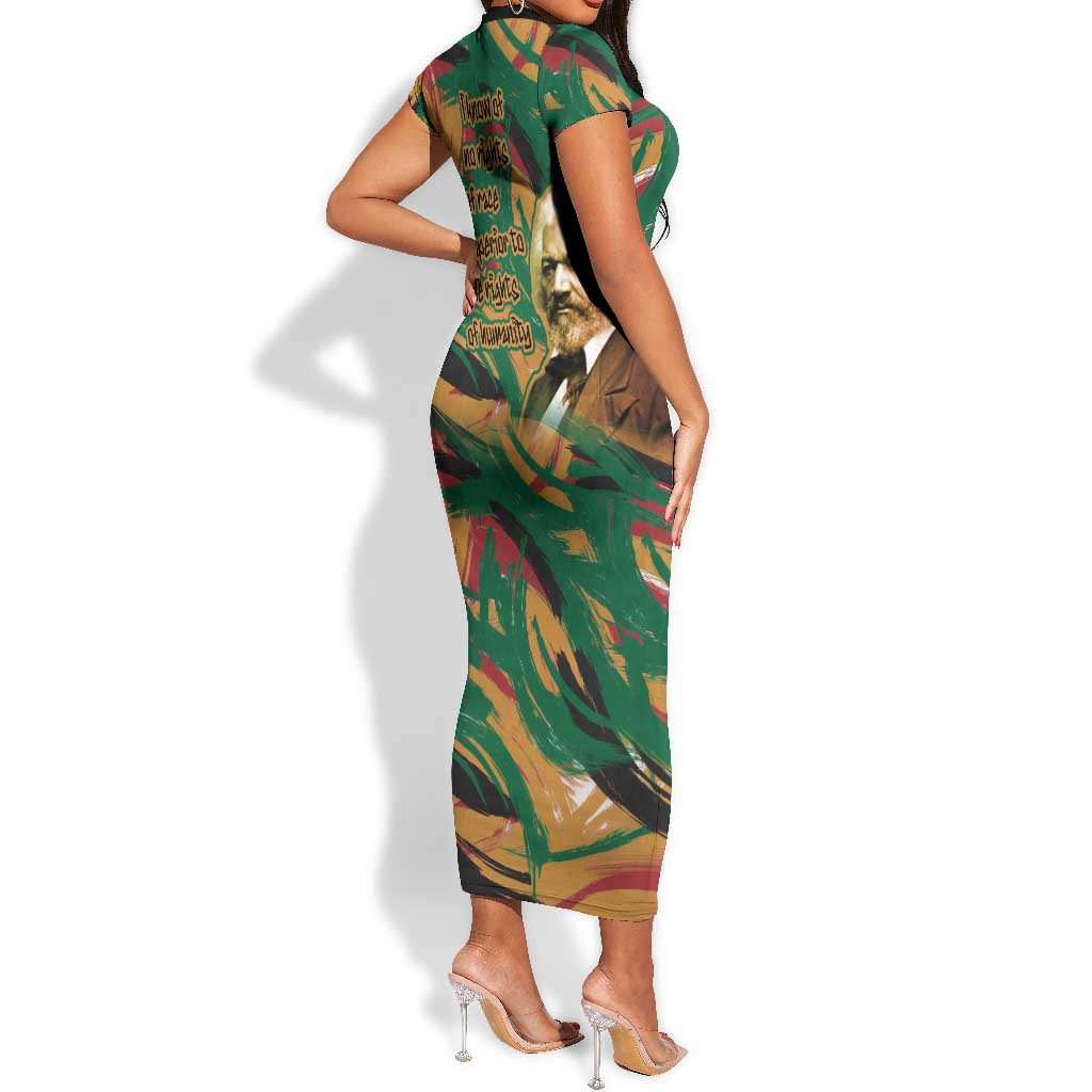 Frederick Douglass Short Sleeve Bodycon Dress Green Abstract Design Civil Rights Leader Quote on Race and Humanity TS04