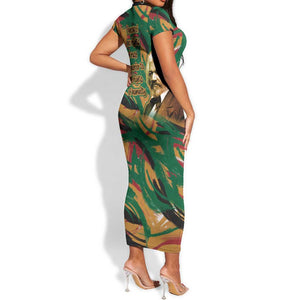 Frederick Douglass Short Sleeve Bodycon Dress Green Abstract Design Civil Rights Leader Quote on Race and Humanity TS04