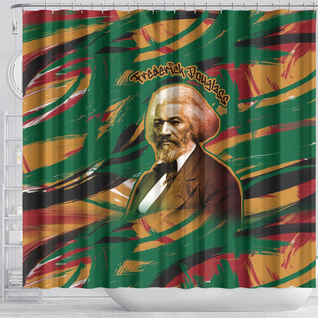 Frederick Douglass Shower Curtain Green Abstract Design Civil Rights Leader Quote on Race and Humanity - African Pride