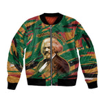 Frederick Douglass Sleeve Zip Bomber Jacket Green Abstract Design Civil Rights Leader Quote on Race and Humanity - African Pride