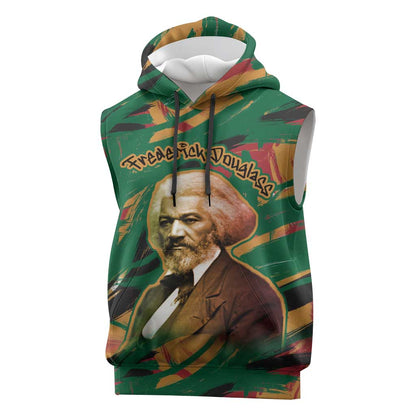 Frederick Douglass Sleeveless Hoodie Green Abstract Design Civil Rights Leader Quote on Race and Humanity - African Pride