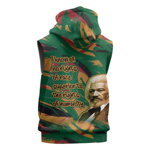 Frederick Douglass Sleeveless Hoodie Green Abstract Design Civil Rights Leader Quote on Race and Humanity - African Pride