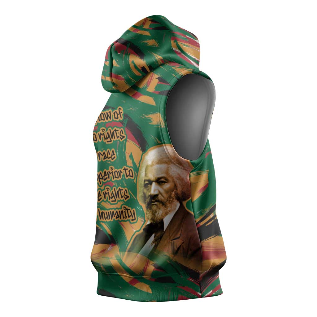 Frederick Douglass Sleeveless Hoodie Green Abstract Design Civil Rights Leader Quote on Race and Humanity - African Pride