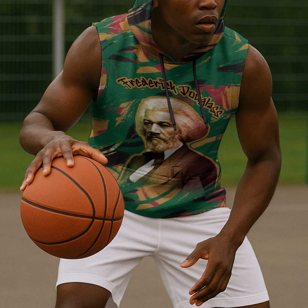 Frederick Douglass Sleeveless Hoodie Green Abstract Design Civil Rights Leader Quote on Race and Humanity - African Pride