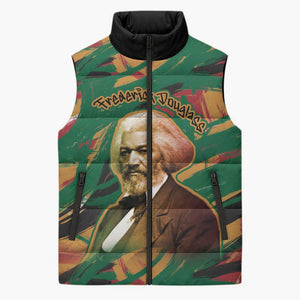 Frederick Douglass Sleeveless Puffer Jacket Green Abstract Design Civil Rights Leader Quote on Race and Humanity - African Pride