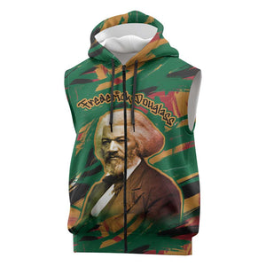 Frederick Douglass Sleeveless Zip Hoodie Green Abstract Design Civil Rights Leader Quote on Race and Humanity - African Pride