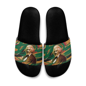 Frederick Douglass Slide Sandals Green Abstract Design Civil Rights Leader Quote on Race and Humanity - African Pride