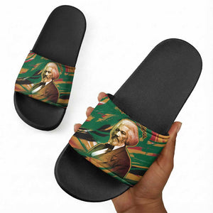 Frederick Douglass Slide Sandals Green Abstract Design Civil Rights Leader Quote on Race and Humanity - African Pride