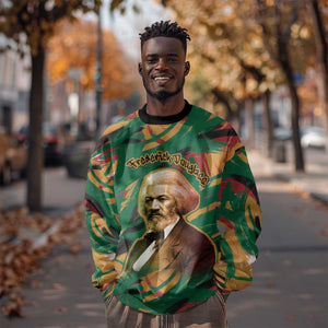 Frederick Douglass Sweatshirt Green Abstract Design Civil Rights Leader Quote on Race and Humanity - African Pride