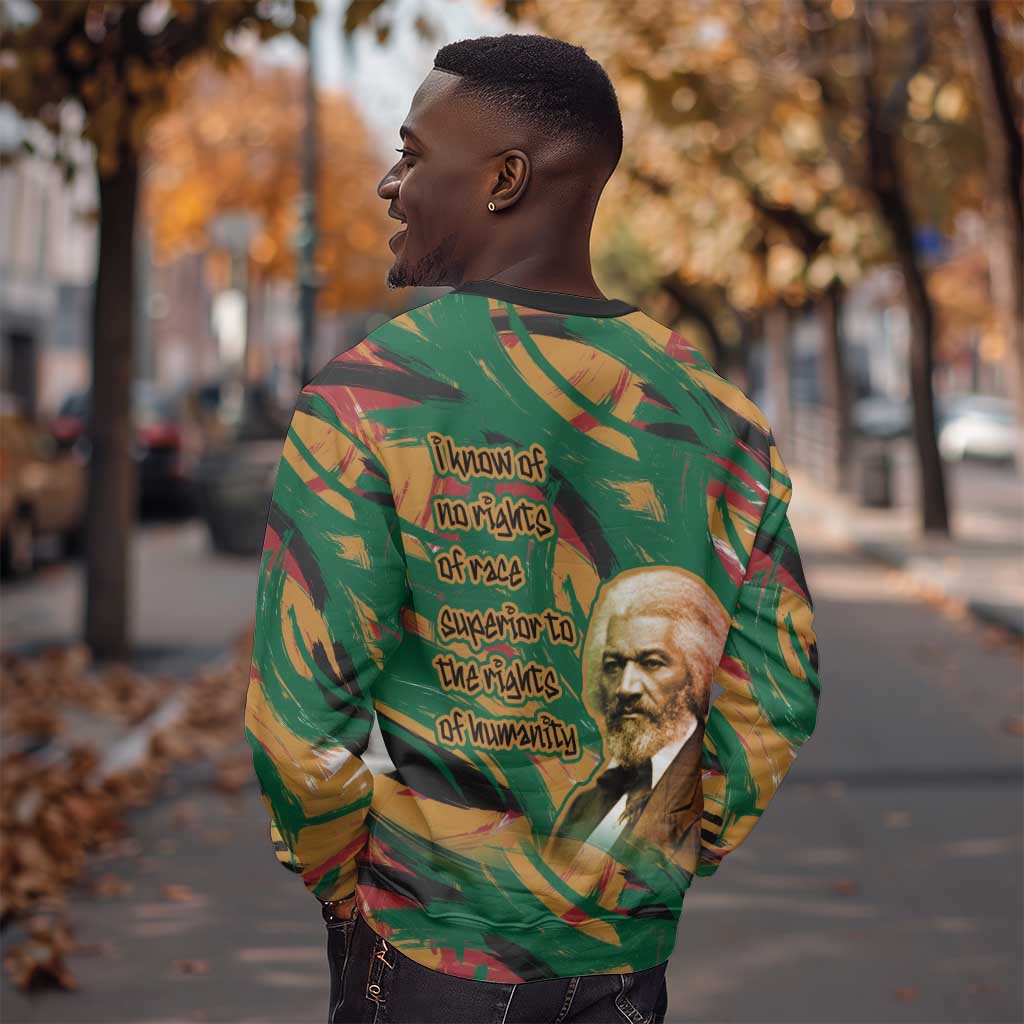 Frederick Douglass Sweatshirt Green Abstract Design Civil Rights Leader Quote on Race and Humanity - African Pride