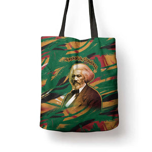 Frederick Douglass Tote Bag Green Abstract Design Civil Rights Leader Quote on Race and Humanity - African Pride
