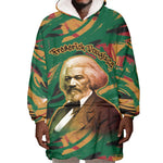 Frederick Douglass Wearable Blanket Hoodie Green Abstract Design Civil Rights Leader Quote on Race and Humanity - African Pride