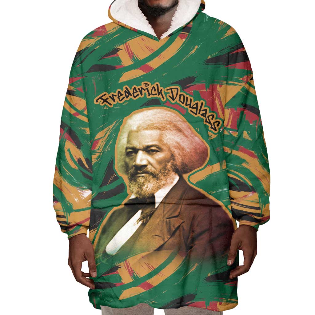 Frederick Douglass Wearable Blanket Hoodie Green Abstract Design Civil Rights Leader Quote on Race and Humanity - African Pride