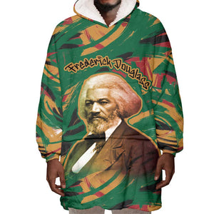 Frederick Douglass Wearable Blanket Hoodie Green Abstract Design Civil Rights Leader Quote on Race and Humanity - African Pride
