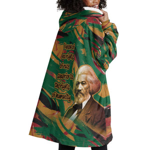 Frederick Douglass Wearable Blanket Hoodie Green Abstract Design Civil Rights Leader Quote on Race and Humanity - African Pride
