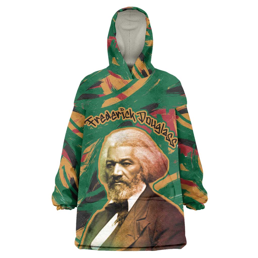 Frederick Douglass Wearable Blanket Hoodie Green Abstract Design Civil Rights Leader Quote on Race and Humanity - African Pride