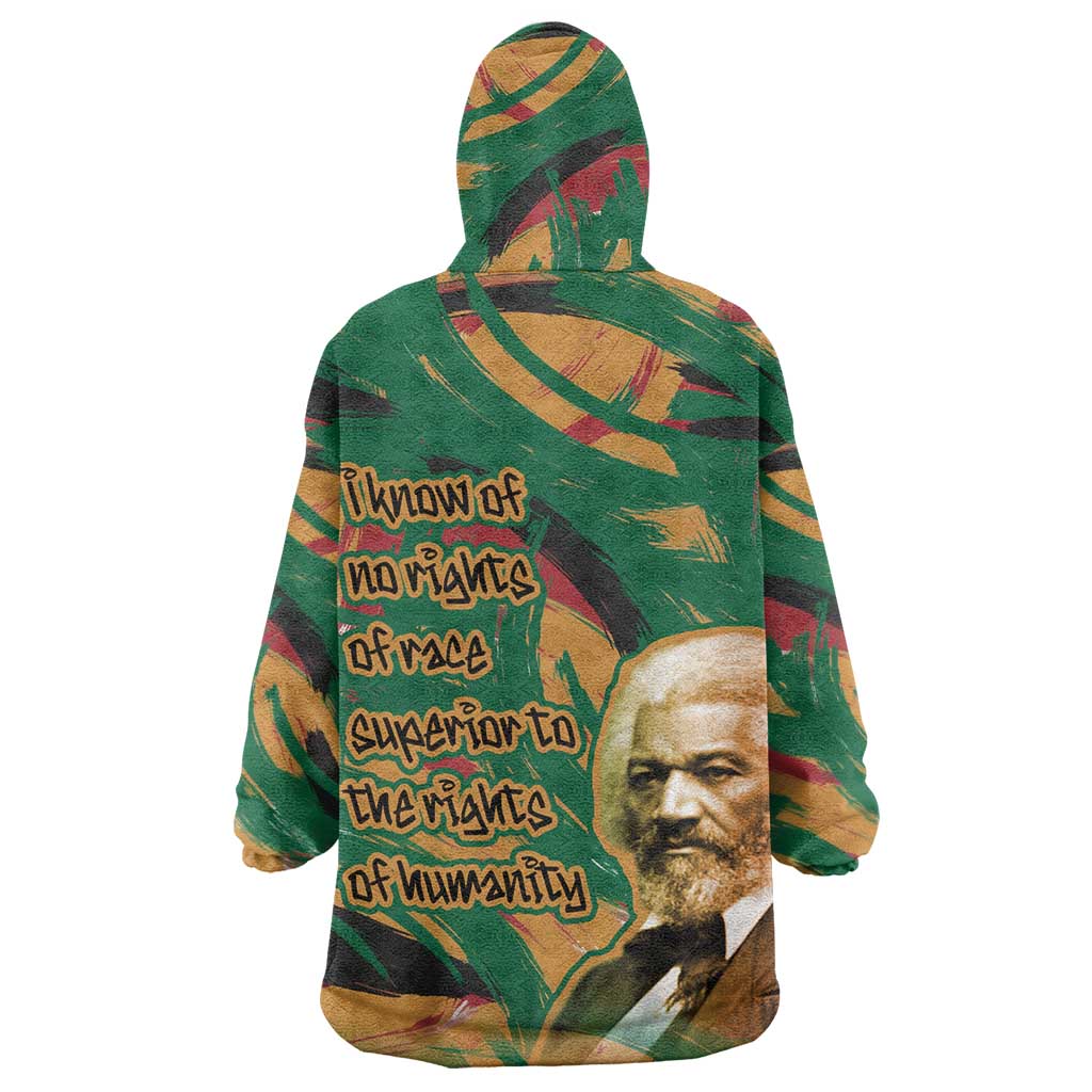 Frederick Douglass Wearable Blanket Hoodie Green Abstract Design Civil Rights Leader Quote on Race and Humanity - African Pride