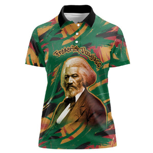 Frederick Douglass Women Polo Shirt Green Abstract Design Civil Rights Leader Quote on Race and Humanity TS04
