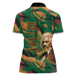 Frederick Douglass Women Polo Shirt Green Abstract Design Civil Rights Leader Quote on Race and Humanity TS04