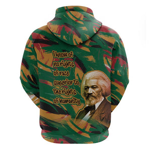 Frederick Douglass Zip Hoodie Green Abstract Design Civil Rights Leader Quote on Race and Humanity - African Pride