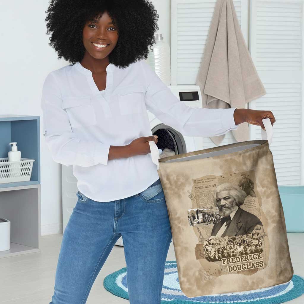 Frederick Douglass Laundry Basket Sepia Newspaper Collage Civil Rights March Historic Quote Design - African Pride