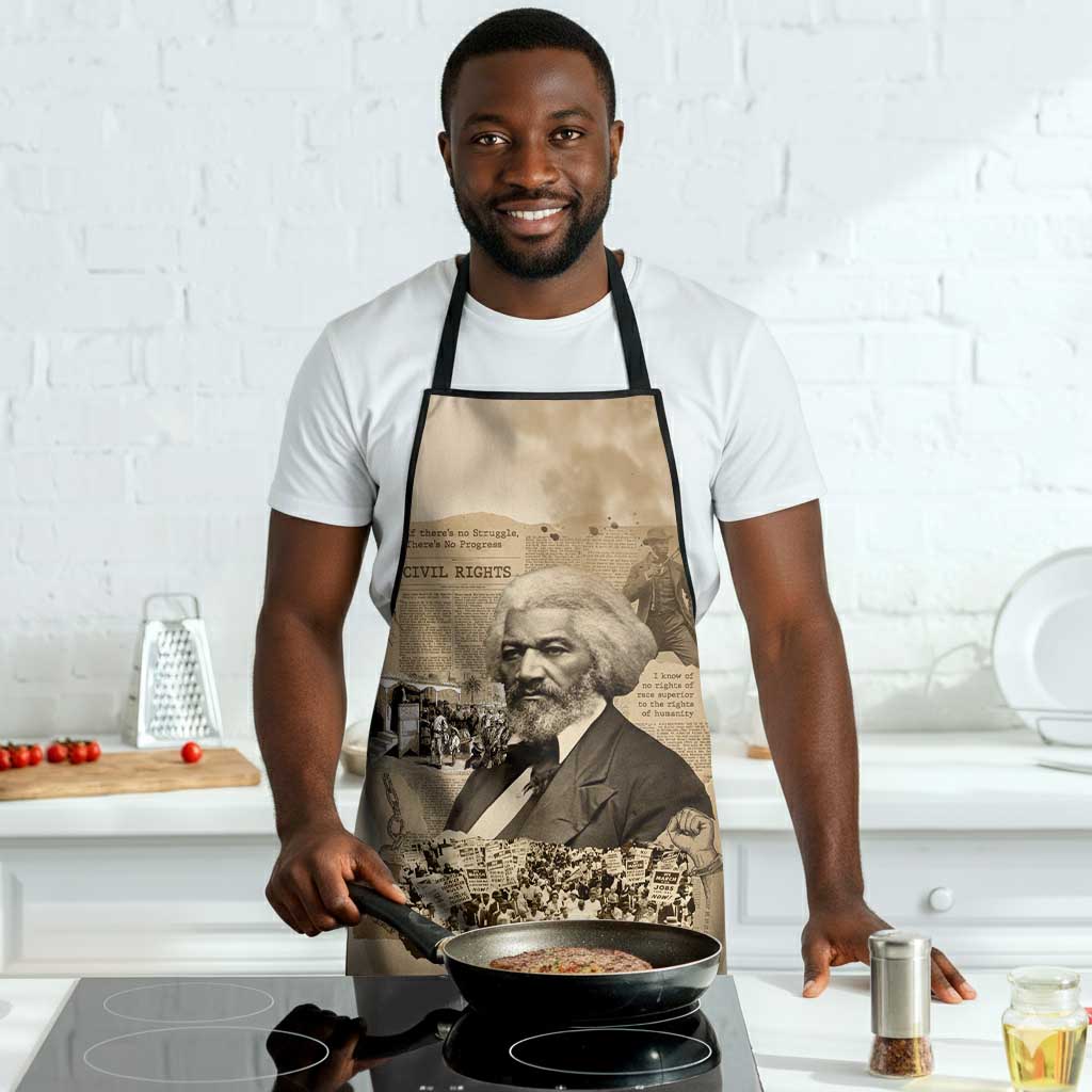 Frederick Douglass Apron Sepia Newspaper Collage Civil Rights March Historic Quote Design - African Pride