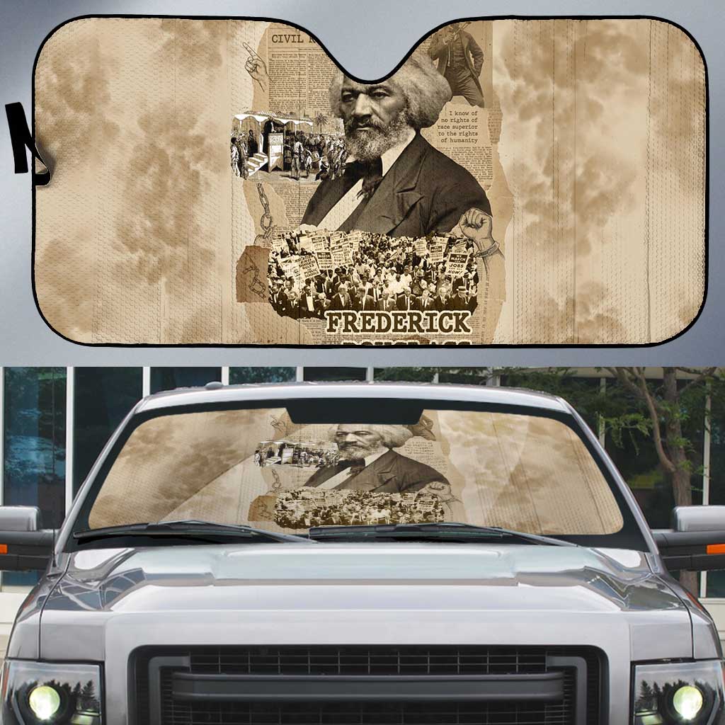 Frederick Douglass Auto Sun Shade Sepia Newspaper Collage Civil Rights March Historic Quote Design - African Pride