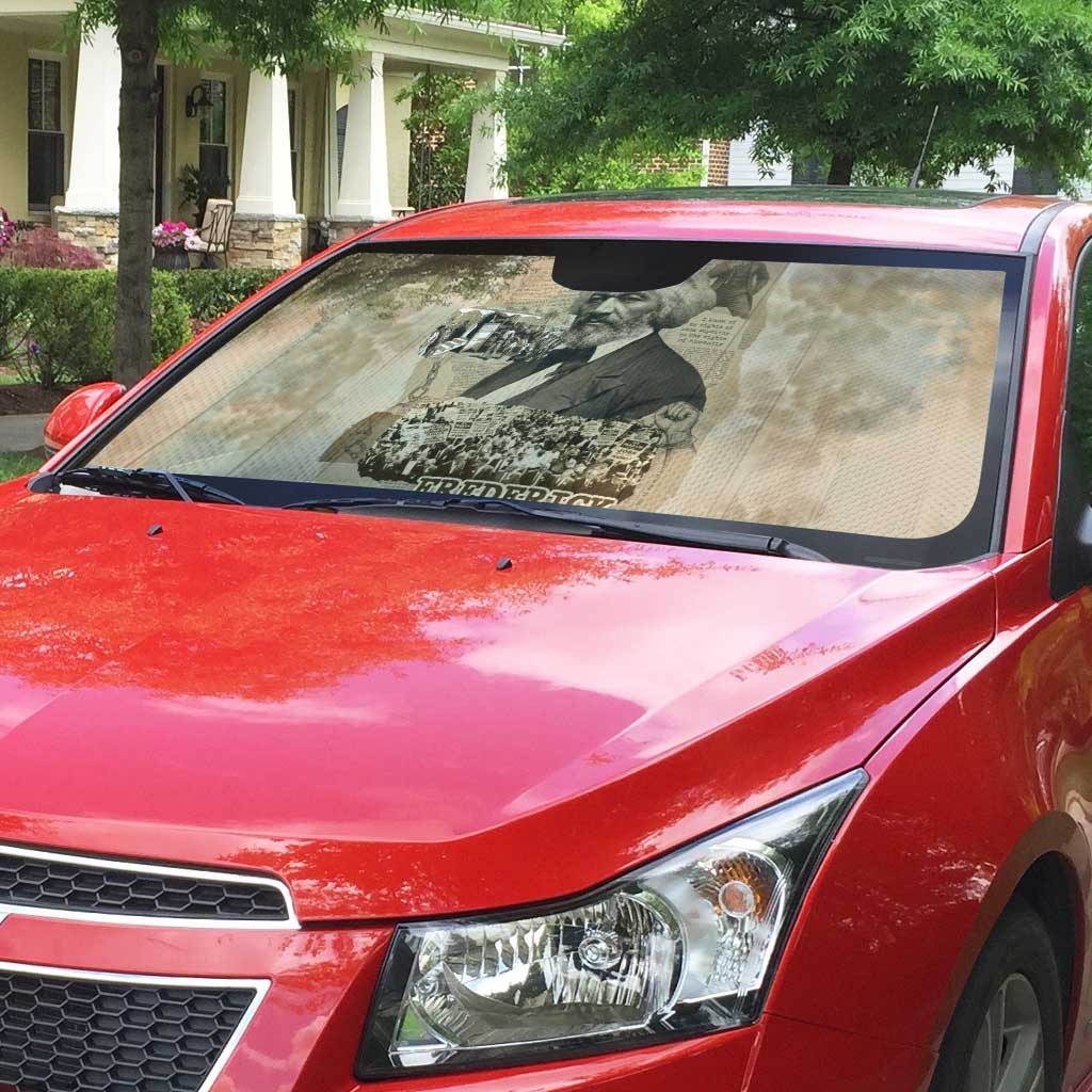 Frederick Douglass Auto Sun Shade Sepia Newspaper Collage Civil Rights March Historic Quote Design - African Pride