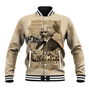 Frederick Douglass Baseball Jacket Sepia Newspaper Collage Civil Rights March Historic Quote Design - African Pride