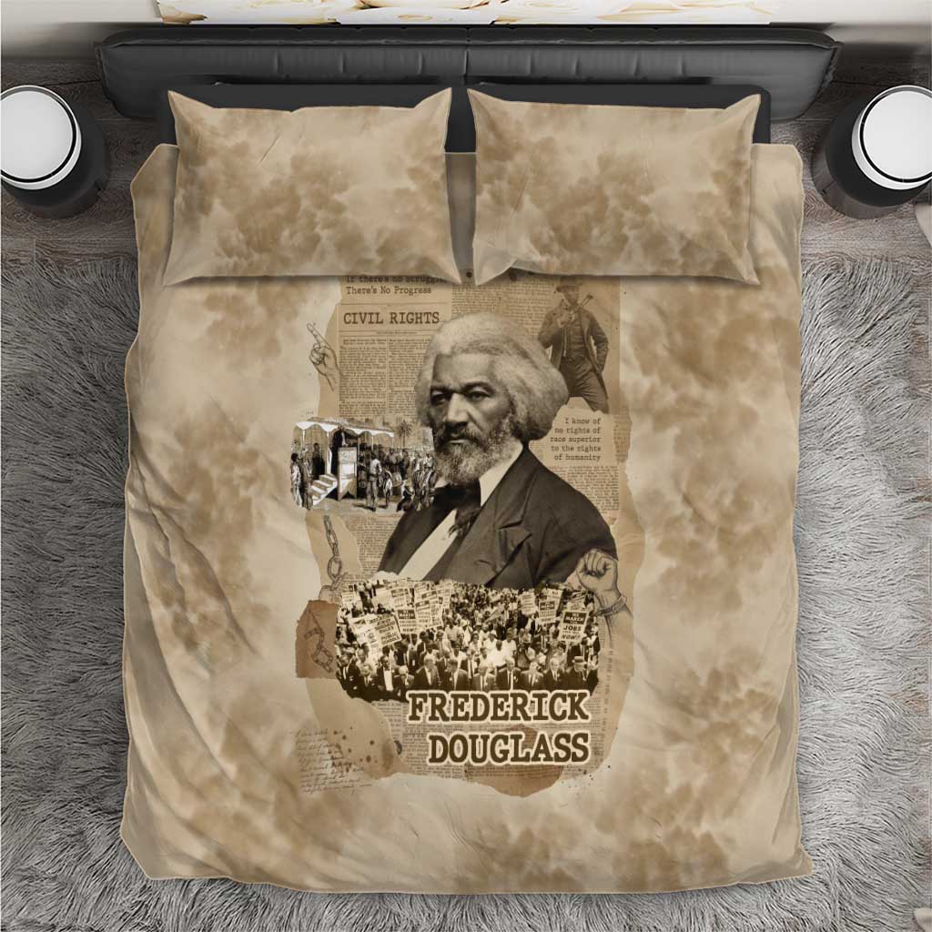 Frederick Douglass Bedding Set Sepia Newspaper Collage Civil Rights March Historic Quote Design - African Pride