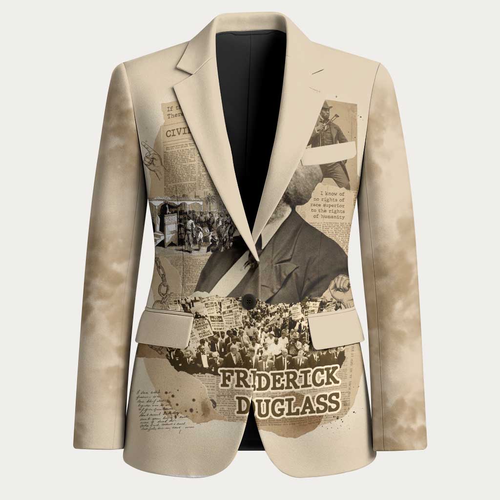 Frederick Douglass Blazer Sepia Newspaper Collage Civil Rights March Historic Quote Design - African Pride